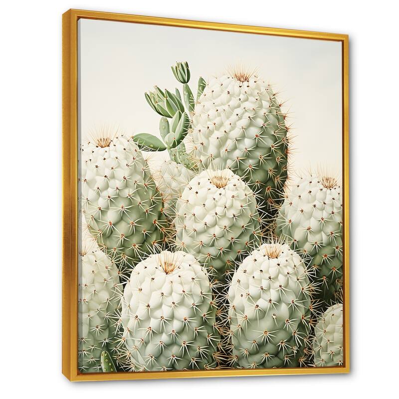 Designart "Beige And Green Minimalism Cactus " Cactus Framed Wall Decor